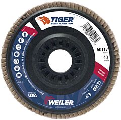 Weiler 50117 Saber Tooth Trimmable Ceramic Flap Discs, 4 1/2", 40 Grit, 7/8 Arbor, 13,000 Rpm