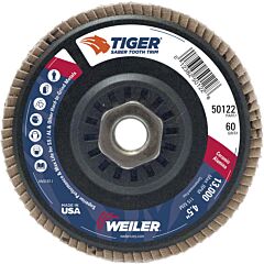 Weiler 50122 Saber Tooth™ Trimmable Ceramic Flap Discs, 4 1/2 In, 60 Grit, 5/8 Arbor, 13,000 Rpm