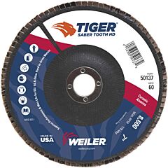 Weiler 50137 Tiger® Saber Tooth™ Ceramic High Density Abrasive, 7 In Dia, 60 Grit, 8,600 Rpm, Type 27