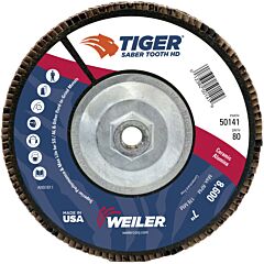 Weiler 50141 Tiger® Saber Tooth™ Ceramic High Density Abrasive, 7 In Dia, 80 Grit, 5/8 In-11 Unc Nut, 8,600 Rpm, Type 27