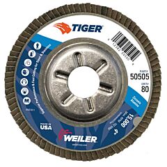 Weiler 50505 Tiger Disc Angled Style Flap Discs, 4", 80 Grit, 5/8 Arbor, Aluminum Back