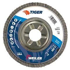 Weiler 50524 Tiger Disc Angled Style Flap Discs, 5 In, 60 Grit, 7/8 Arbor, Aluminum Back