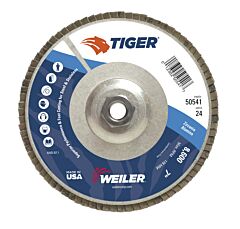 Weiler 50541 Tiger Disc Angled Style Flap Discs, 7", 24 Grit, 5/8 Arbor, Aluminum Back