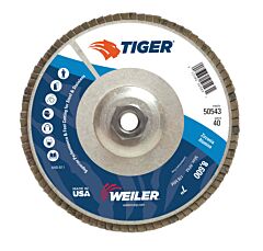 Weiler 50543 Tiger® Disc Angled Style Flap Disc, 7 In Dia, 40 Grit, 5/8 In-11, 8600 Rpm, Type 29