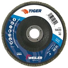 Weiler 50649 Tiger Disc Abrasive Flap Discs, 6 In, 40 Grit, 7/8 Arbor, 10,200 Rpm