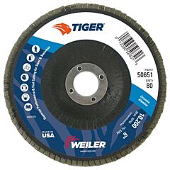 Weiler 50651 Tiger Disc Abrasive Flap Discs, 6 In,80 Grit, 7/8 Arbor, 10,200 Rpm