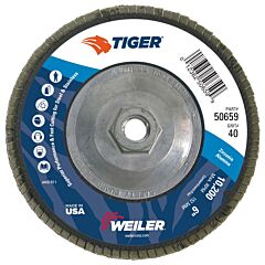 Weiler 50659 Tiger Disc Abrasive Flap Discs, 6 In,40 Grit, 5/8 Arbor, 10,200 Rpm
