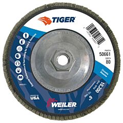 Weiler 50661 Tiger Disc Abrasive Flap Discs, 6 In, 80 Grit, 5/8 Arbor, 10,200 Rpm