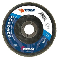 Weiler 50713 Tiger® Disc Flat Style Flap Discs, 5 In, 40 Grit, 7/8 Arbor, Phenolic Back