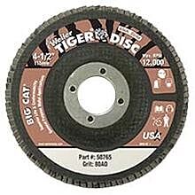 Weiler 50764 Tiger® Big Cat® High Density Flap Disc, 4-1/2 In Dia, 60 Grit, 7/8 In Arbor, 12,000 Rpm, Type 27