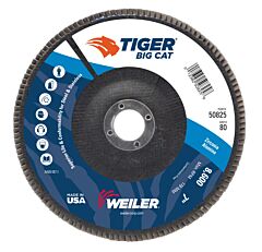 Weiler 50825 Tiger® Big Cat® High Density Flap Disc, 7 In Dia, 80 Grit, 7/8 In Arbor, 8,600 Rpm, Type 27