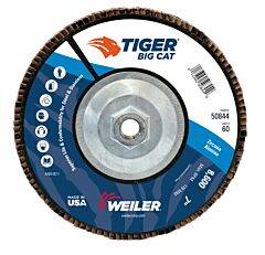 Weiler 50844 Tiger® Big Cat® High Density Flap Disc, 7 In Dia, 60 Grit, 5/8 In-11, 8600 Rpm, Type 27