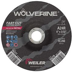 Weiler 56277 Wolverine Thin Cutting Wheels, 6 In Dia, 3/32 Thick, 7/8 Arbor, 24 Grit