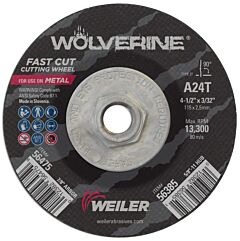 Weiler 56385 Wolverine Thin Cutting Wheels, 4 1/2 In Dia, 3/32 In Thick, 24 Grit Alum. Oxide