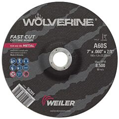 Weiler 56391 Wolverine® Thin Cutting Wheel, 7 In Dia, .06 Thick, 7/8 Arbor, 60 Grit