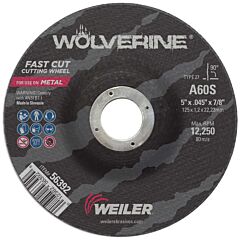 Weiler 56392 Wolverine™ Thin Cutting Wheel, 5 In Diameter, .045 In Thick, 7/8 Arbor, 60 Grit