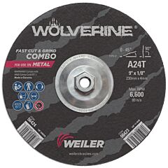 Weiler 56423 Wolverine Combo Wheels, 9 In Dia, 1/8 In Thick, 5/8 In Arbor, 24 Grit, T