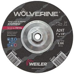 Weiler 56425 Wolverine Combo Wheels, 7 In Dia, 1/8 In Thick, 5/8 In Arbor, 24 Grit, T