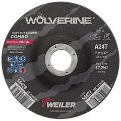 Weiler 56428 Wolverine® Combo Wheel, 5 In Dia, 1/8 In Thick, 7/8 In Arbor, 24 Grit, T