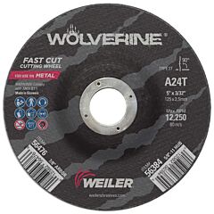 Weiler 56476 Wolverine™ Grinding Wheel, 5 In Diameter, 3/32 In Thick, 7/8 In Arbor, 24 Grit, T
