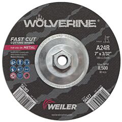 Weiler 56477 Wolverine Grinding Wheels, 7 In Dia, 3/32 In Thick, 5/8 In Arbor, 24 Grit, T