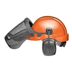 Elvex Cu-30R 6-Pt Ratchet Adjustable Suspension Non-Vented Cap, Visor Bracket, Nylon Mesh Visor, Orange Cap/Black Muff, Nrr 25