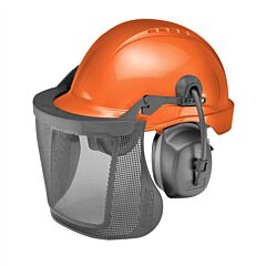 Elvex Cu-60R 6-Pt Ratchet Adjustable Suspension Non-Vented Cap, Visor Bracket, Nylon Mesh Visor, Orange Cap/Black Muff, Nrr 27