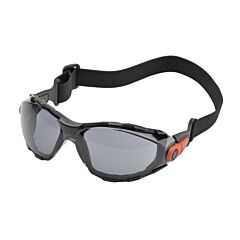 Elvex Gg-41G-Af Eva Foam Lined Spectacle, Grey Af/Pc Lens, W/ Elastic Fabric Strap, Black Frame & Black Temples/Orange Accent