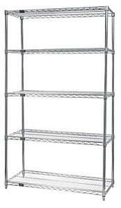 Quantum Wr63-3660S-5 Wire Shelving Unit, 60" W X 36" D X 63" H, 4 Shelves, 304 Stainless Steel, Nsf