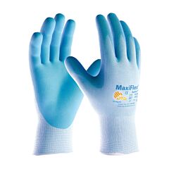 Maxiflex® Active 34-824/Xs Seamless Knit Nylon Gloves With Ultra Lightweight Nitrile Coated Microfoam Grip On Palm & Fingers, Touchscreen, Light Blue, Size X-Small
