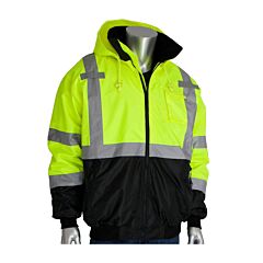 Pip 333-1766-Ly/6X Ansi Type R Class 3 Value Black Bottom Bomber Jacket With Zip-Out Fleece Liner, Hi-Vis Yellow, Size 6X-Large, 1 Each