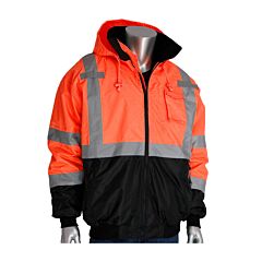 Pip 333-1766-Or/M Ansi Type R Class 3 Value Black Bottom Bomber Jacket With Zip-Out Fleece Liner, Hi-Vis Orange, Size Medium, 1 Each