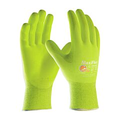 Maxiflex® Ultimate™ 34-874Fy/M Hi-Vis Seamless Knit Nylon/Elastane Gloves, Nitrile Coated Microfoam Grip On Palm & Fingers, Touchscreen, Hi-Vis Yellow, Size Medium