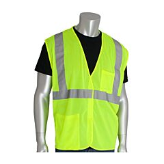 Pip 302-0702-Ly/S Ansi Type R Class 2 Two Pocket Value Mesh Vest, Hi-Viz Yellow, Size Small, 1/Each