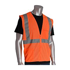 Pip 302-0702Z-Or/2X Ansi Type R Class 2 Two Pocket Zipper Mesh Vest, Hi-Viz Orange, Size 2X-Large, 1/Each