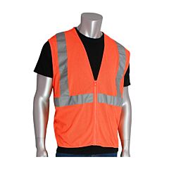 Pip 302-Mvgzor-L Ansi Type R Class 2 Value Mesh Vest, Zipper, Hi-Vis Orange, Size Large, 1 Each