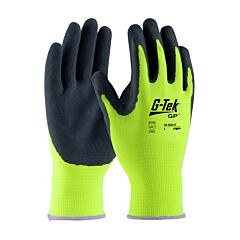 Pip 55-Ag317/Xl G-Tek, 15G Hi-Vis Yellow Polyester Shell, Blk Latex Microsurface Grip, Pack Of 12 Pairs