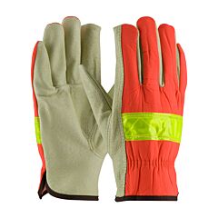 Pip 125-368/L Hi-Vis Fabric, Top Grain Pigskin Leather Driver, Keystone Thumb, Pack Of 12 Pairs