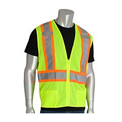 Pip 302-0600D-Ly/S Pip Ansi Type R Class 2 Two-Tone Mesh Vest With "D" Ring Access, Hi-Viz Yellow, Size Small, 1/Each