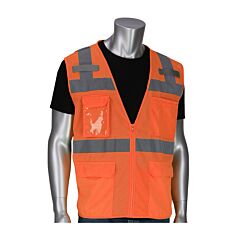 Pip 302-0750-Or/4X Ansi Type R Class 2 Surveyors Vest, 10 Pockets, Hi-Vis Orange, Size 4X-Large, 1 Each