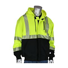 Pip 385-1370Fr-Ly/4X Pip Ansi Type R Class 3 Ar/Fr Full Zip Hooded Sweatshirt With Black Bottom, Hi-Viz Yellow, Size 4X-Large