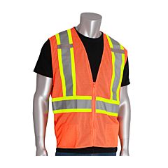 Pip 302-0600D-Or/Xl Ansi Type R Class 2 Two-Tone Mesh Vest With "D" Ring Access, Hi-Viz Orange, Size X-Large, 1/Each