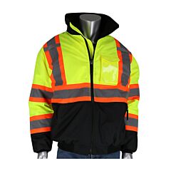 Pip 333-1745X-Ly/3X Ansi Type R Class 3 Value Bomber Jacket, Two-Tone X Back, Black Bottom, Hi Vis Yellow, Size 3X-Large, 1 Each