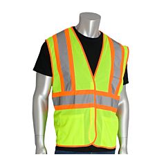 Pip 302-Mvatly-M Ansi Type R Class 2 Mesh Vest, Two Tone, 3 Pockets, Hi-Vis Yellow, Size Medium, 1 Each