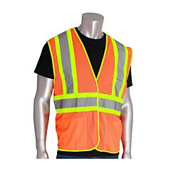 Pip 302-Mvator-4X Ansi Type R Class 2 Mesh Vest, Two Tone, 3 Pockets, Hi-Vis Orange, Size 4X-Large, 1 Each