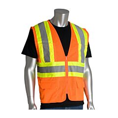 Pip 302-Mvzpor-S Ansi Type R Class 2 Mesh Vest, Two-Tone, 6 Pockets, Hi-Vis Orange, Size Small, 1 Each