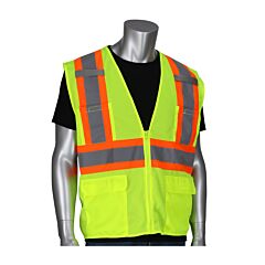Pip 302-Mvzt-Ly/S Ansi Type R Class 2 Mesh Vest, Two-Tone, 6 Pockets, Hi-Vis Yellow, Size Small, 1 Each