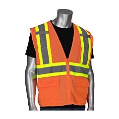 Pip 302-Mvzt-Or/3X Ansi Type R Class 2 Mesh Vest, Two-Tone, 6 Pockets, Hi-Vis Orange, Size 3X-Large, 1 Each
