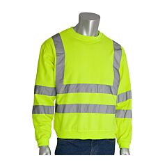 Pip 323-Cnssely-L Pip Ansi Type R Class 3 Crew Neck Sweatshirt, Hi-Viz Yellow, Size Large