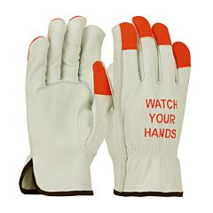 Pip 68-165Hv/Xs Tg Cowhide, Superior Grade, Hi-Vis Orange Fingertips & Logo, Keystone, Pack Of 12 Pairs
